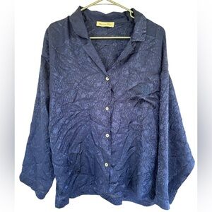 Authentic Vintage Christian Dior Blue Floral Button Front Top Womens Size Medium